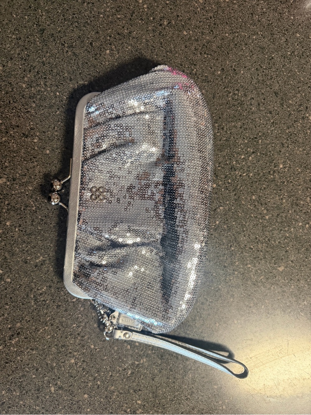 Coach Silver Sequin Wristlet Clutch